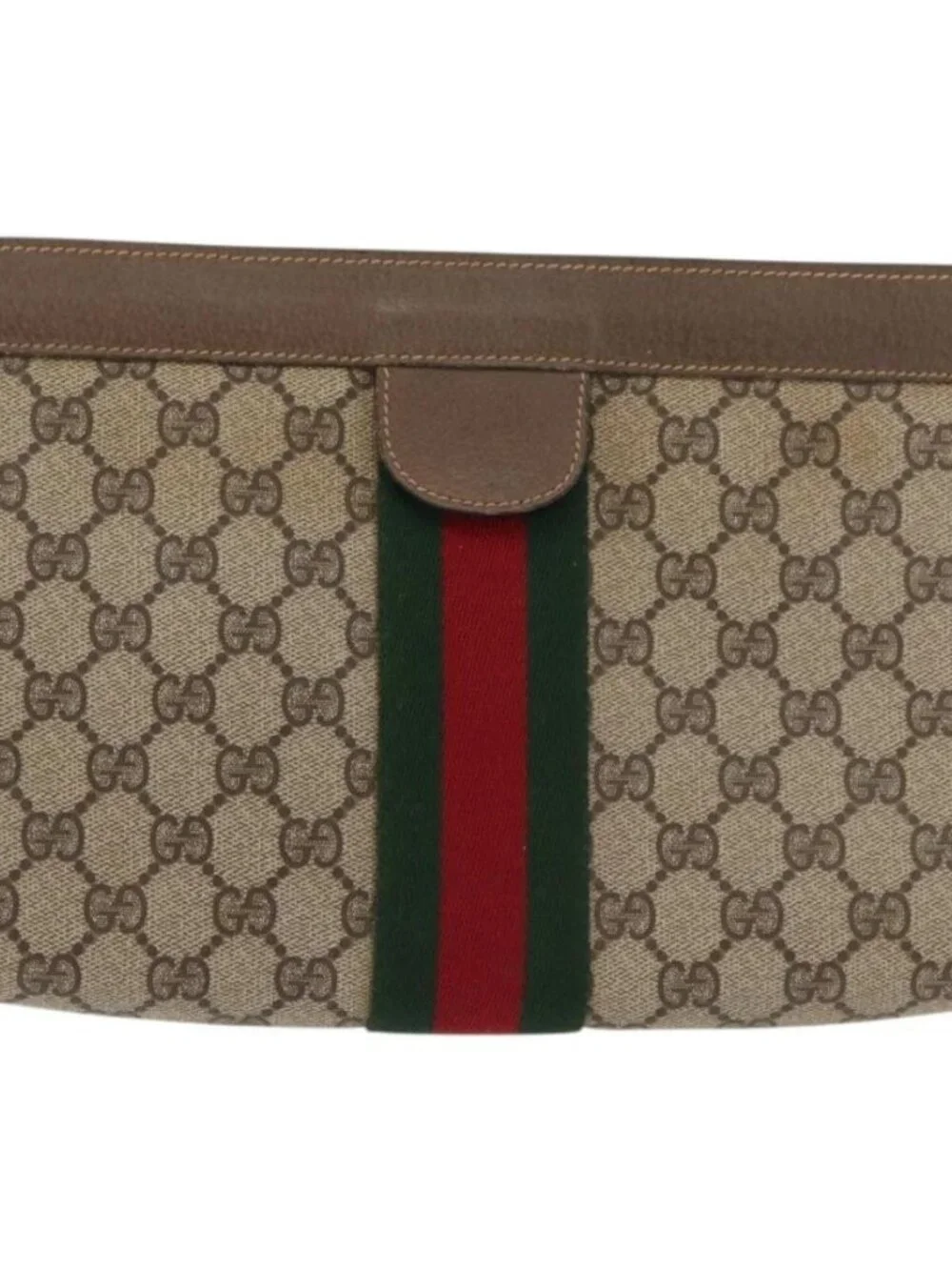 GUCCI GG Supreme Web Sherry Line Clutch Bag PVC Beige 89 01 002 Auth ti3823